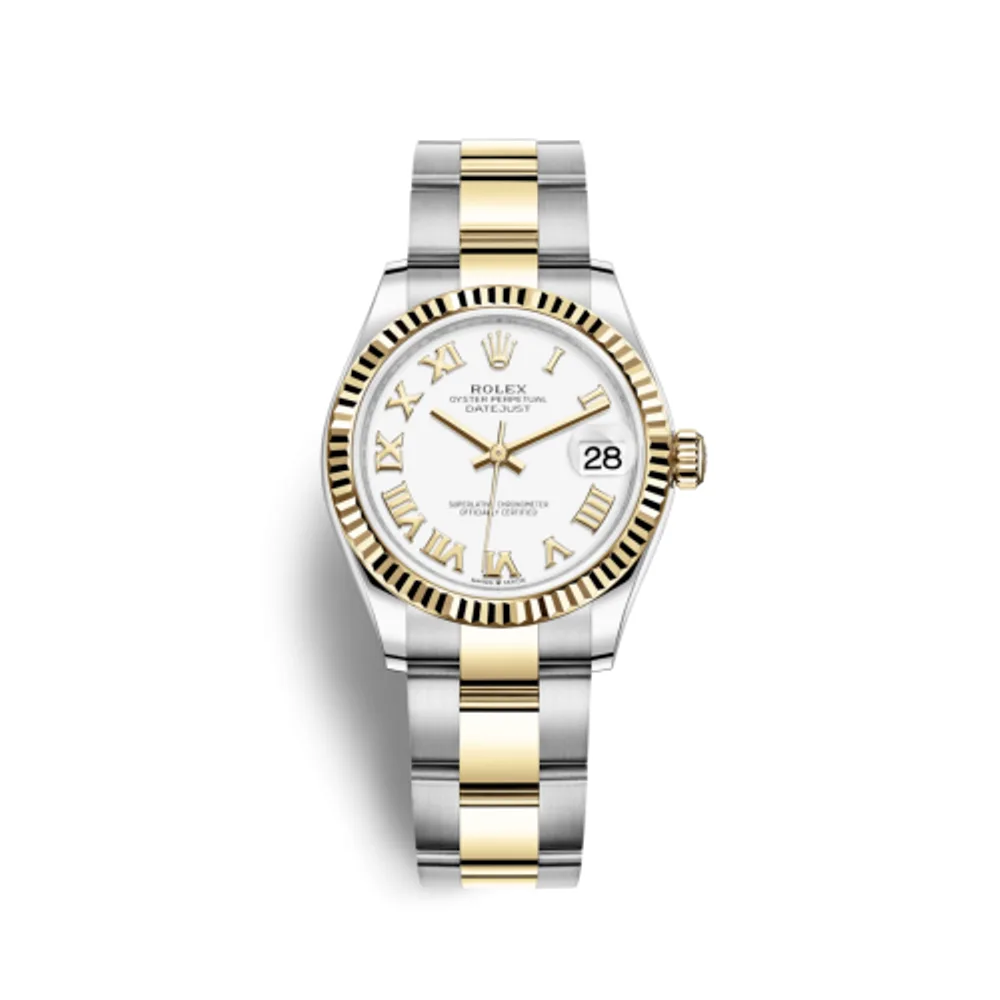 Rolex Datejust 31 Stainless Steel / Yellow Gold / Fluted / White - Roman / Oyster