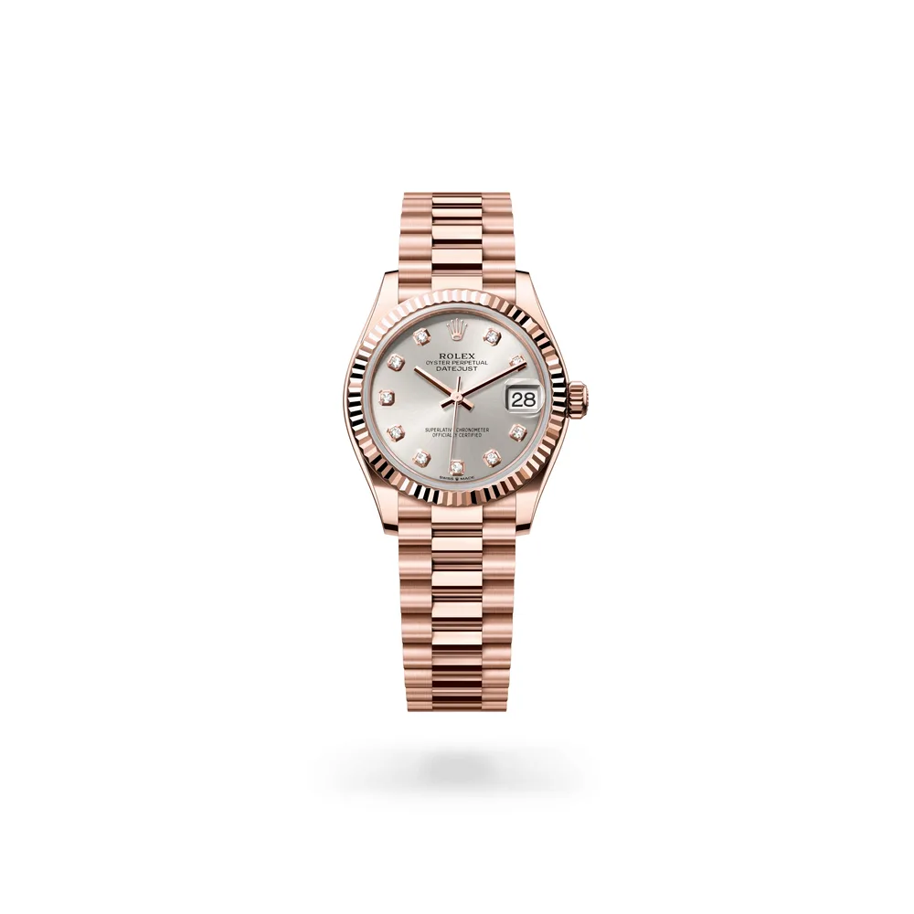 Rolex Datejust 31 Oyster, 31 mm, Everose gold, 18 kt Everose gold, Silver dial