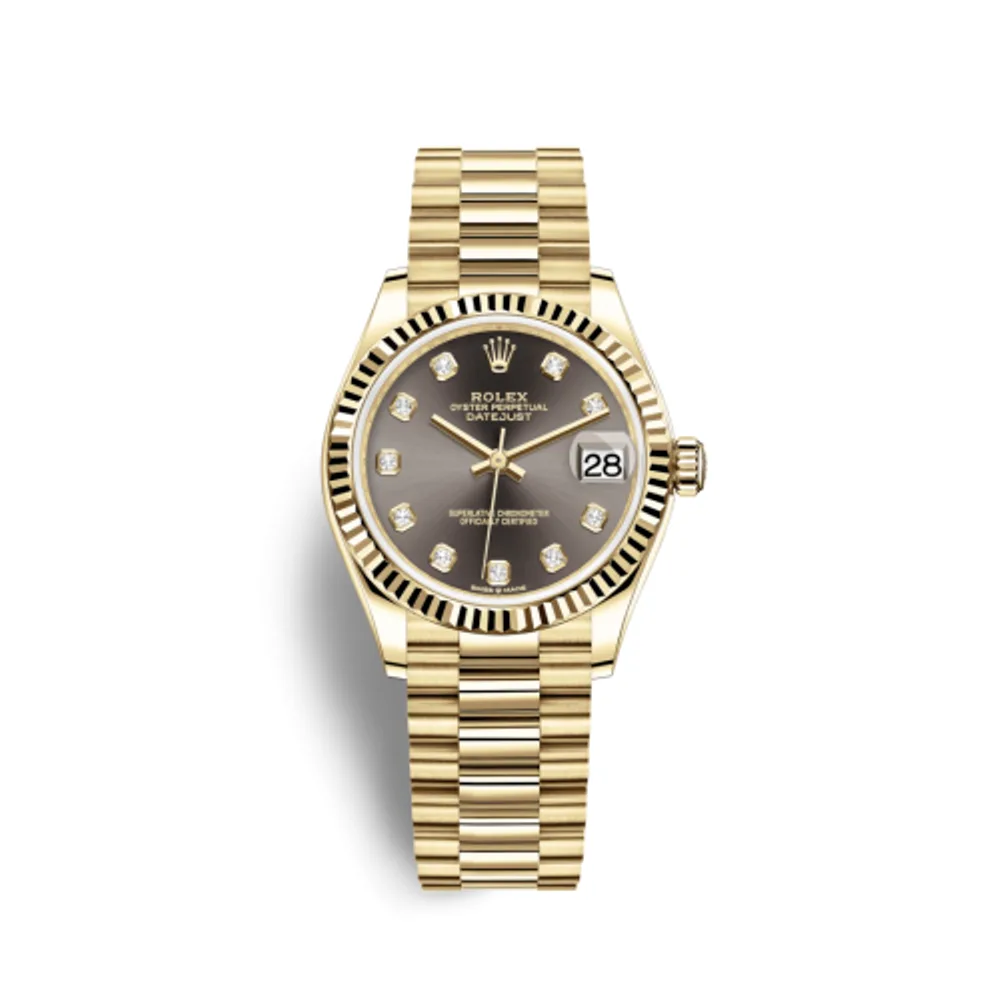 Rolex Datejust 31 Yellow Gold / Fluted / Grey - Diamond / President