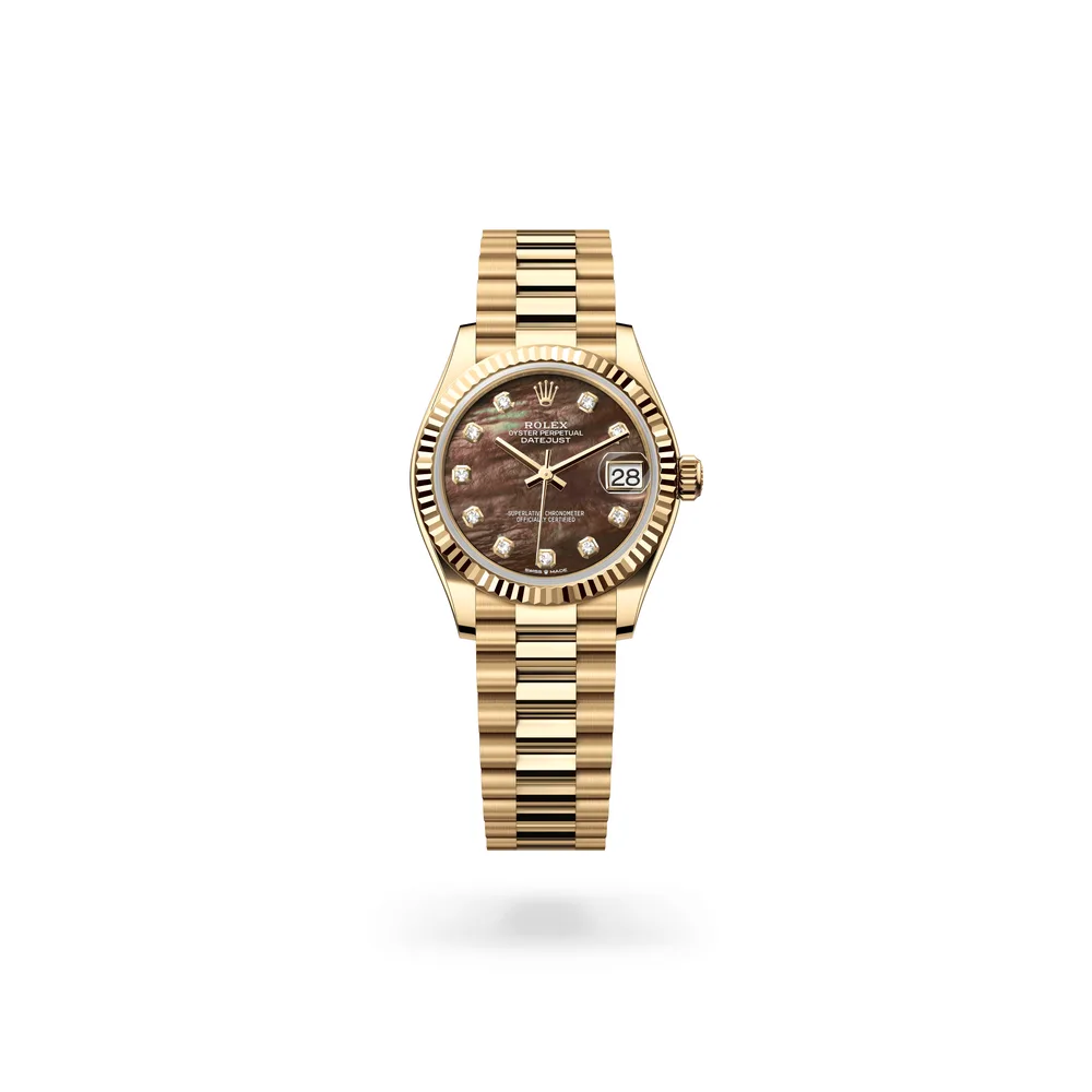 Rolex Datejust 31 Oyster, 31 mm, yellow gold, 18 kt yellow gold, Black mother-of-pearl dial