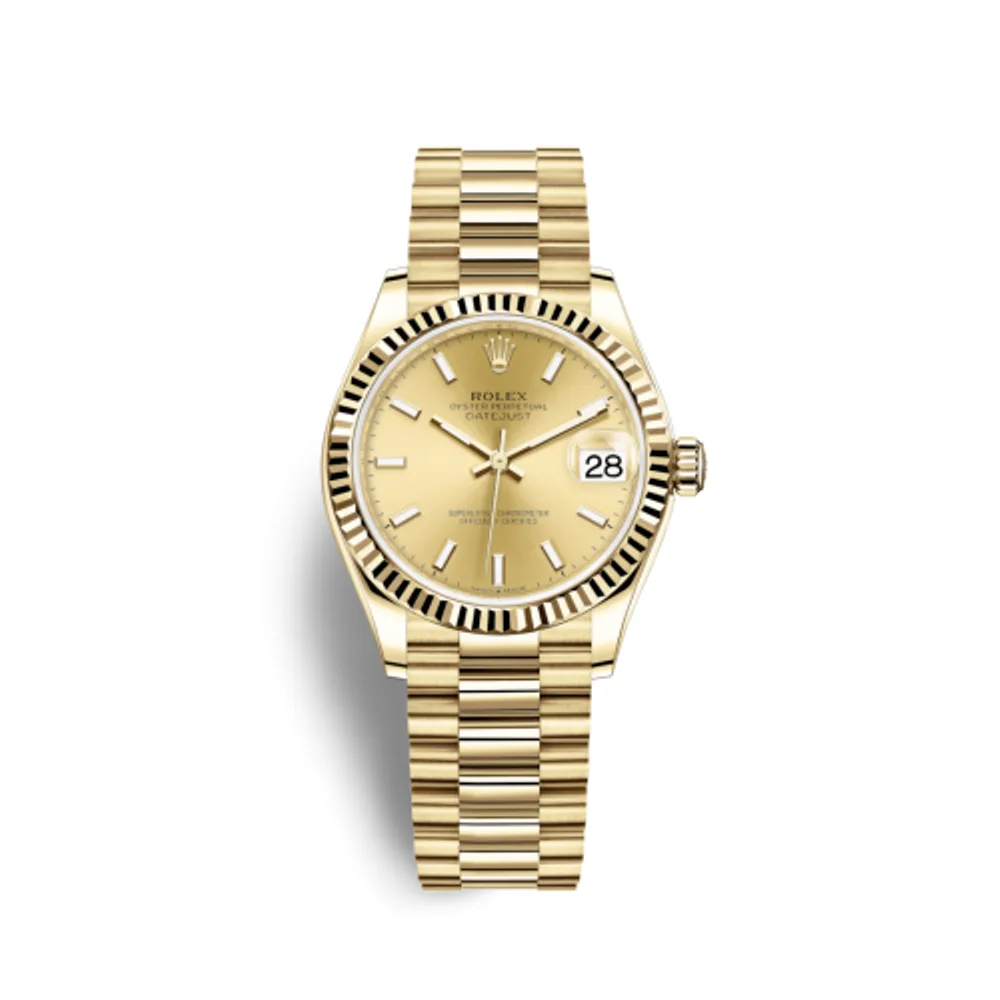 Rolex Datejust 31 Yellow Gold / Fluted / Champagne / President