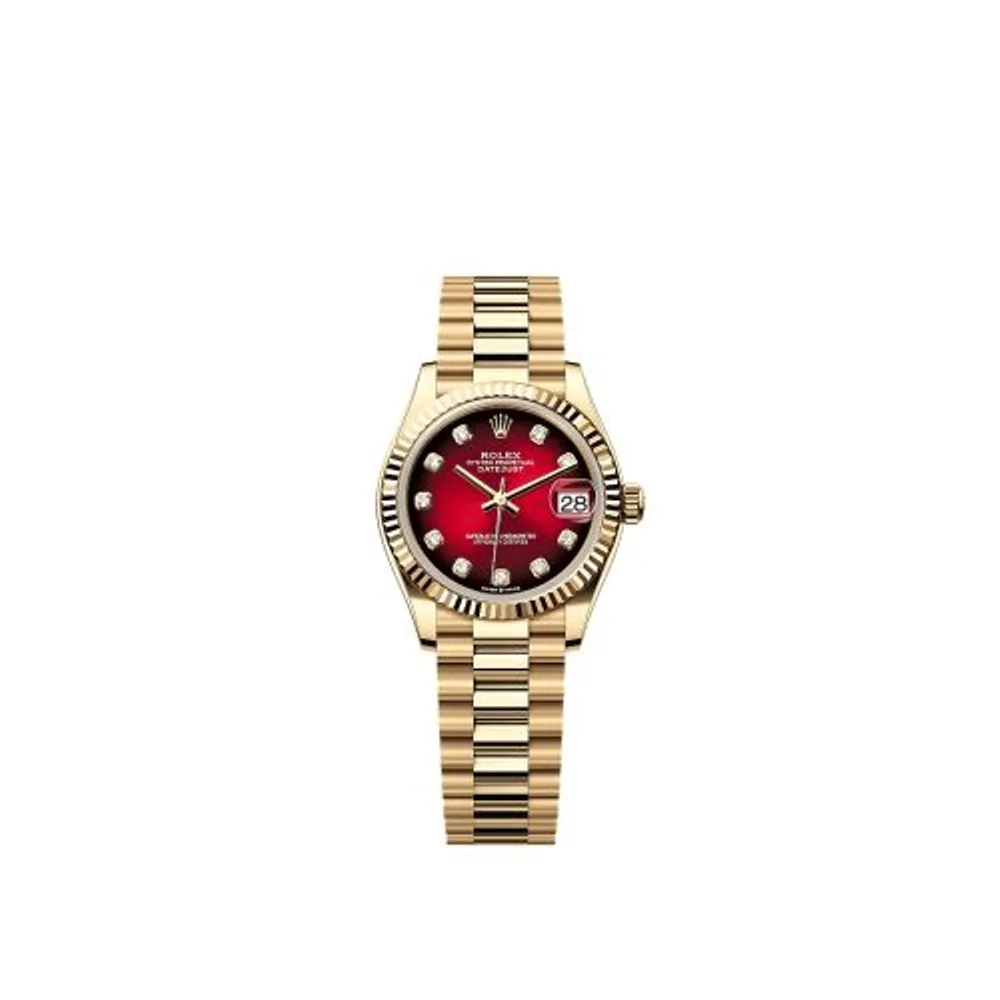 Rolex Datejust 31 Yellow Gold - Fluted / Red Gradient / President