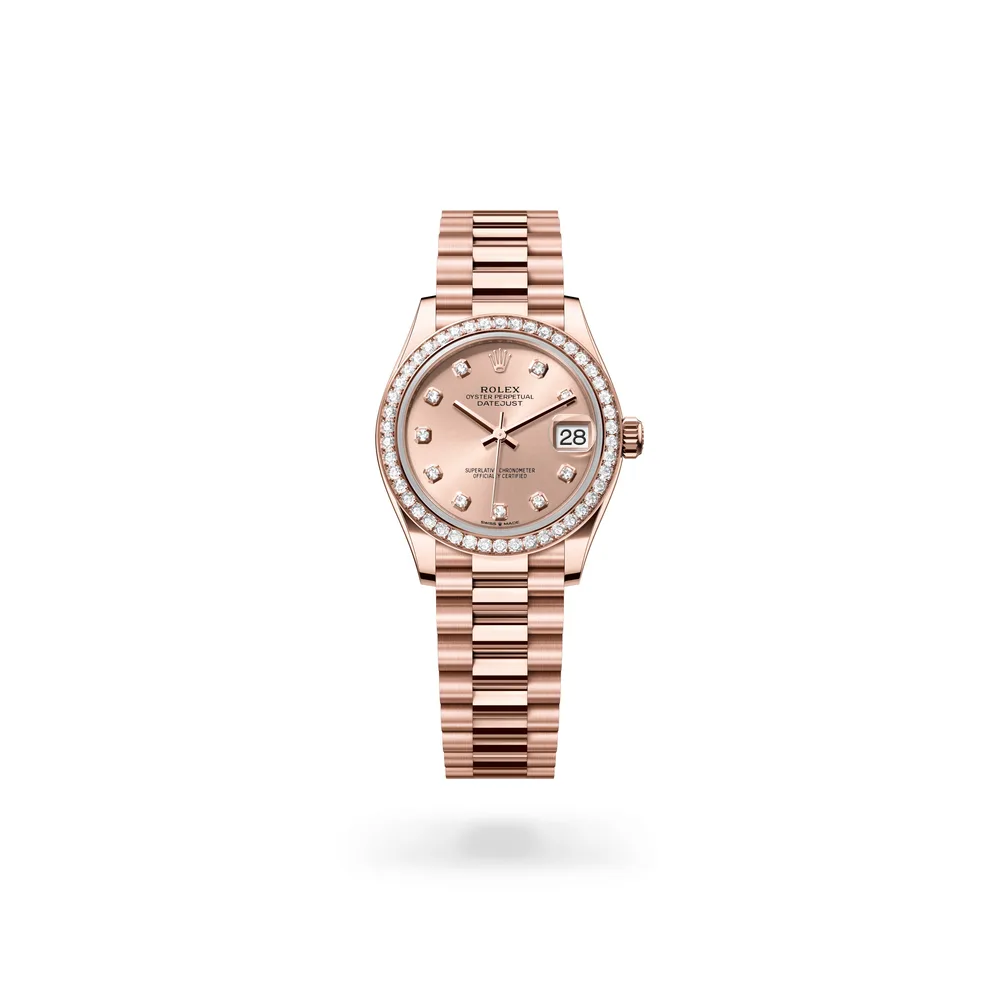 Rolex Datejust 31 Oyster, 31 mm, Everose gold and diamonds, 18 kt Everose gold, Rosé-colour dial