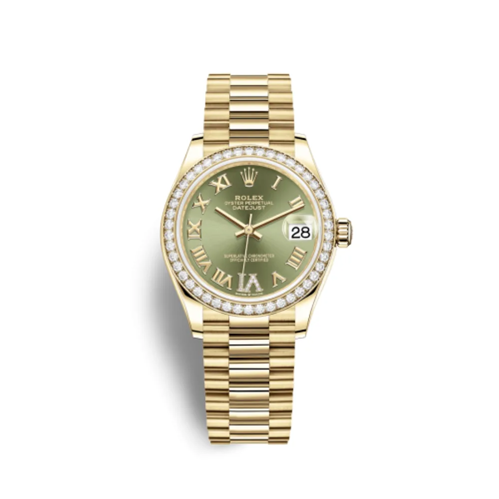 Rolex Datejust 31 Yellow Gold / Diamond / Olive - Roman / President