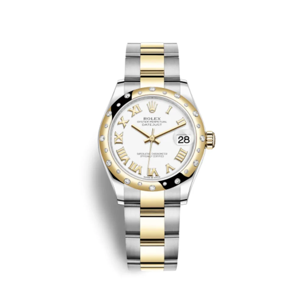 Rolex Datejust 31 Stainless Steel / Yellow Gold / Domed - Diamond / White - Roman / Oyster