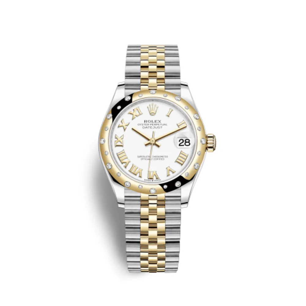 Rolex Datejust 31 Stainless Steel / Yellow Gold / Domed - Diamond / White - Roman / Jubilee