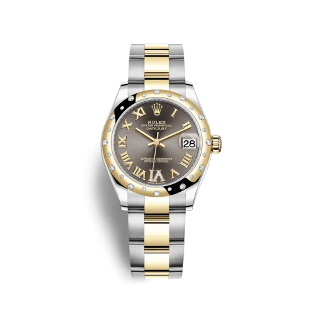 Rolex Datejust 31 Stainless Steel / Yellow Gold / Domed - Diamond / Grey - Roman / Oyster