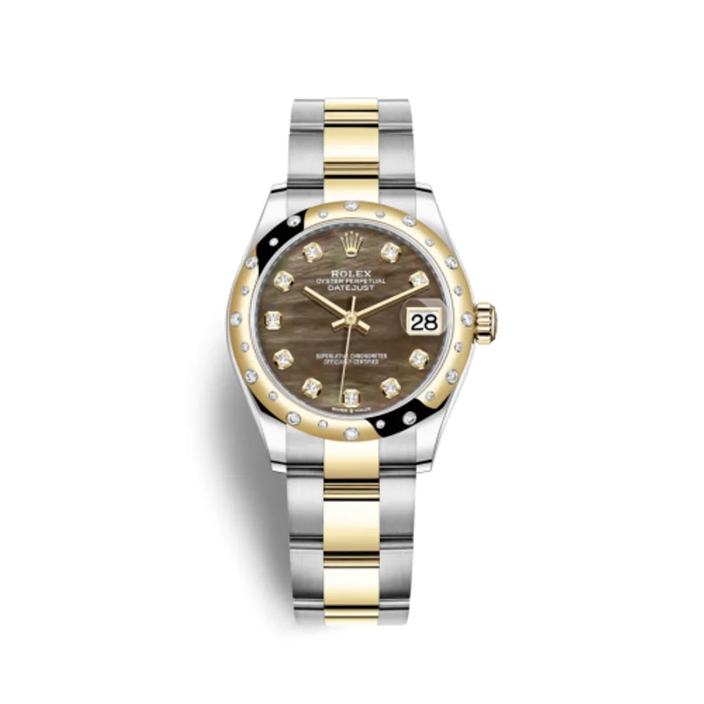 Rolex Datejust 31 Stainless Steel / Yellow Gold / Domed - Diamond / Black MOP / Oyster
