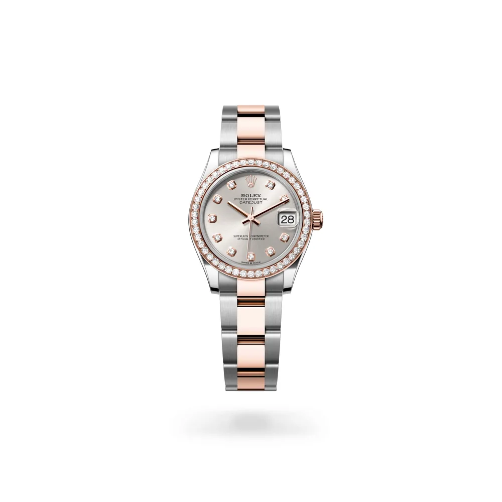 Rolex Datejust 31 Oyster, 31 mm, Oystersteel, Everose gold and diamonds, Everose Rolesor, Silver dial