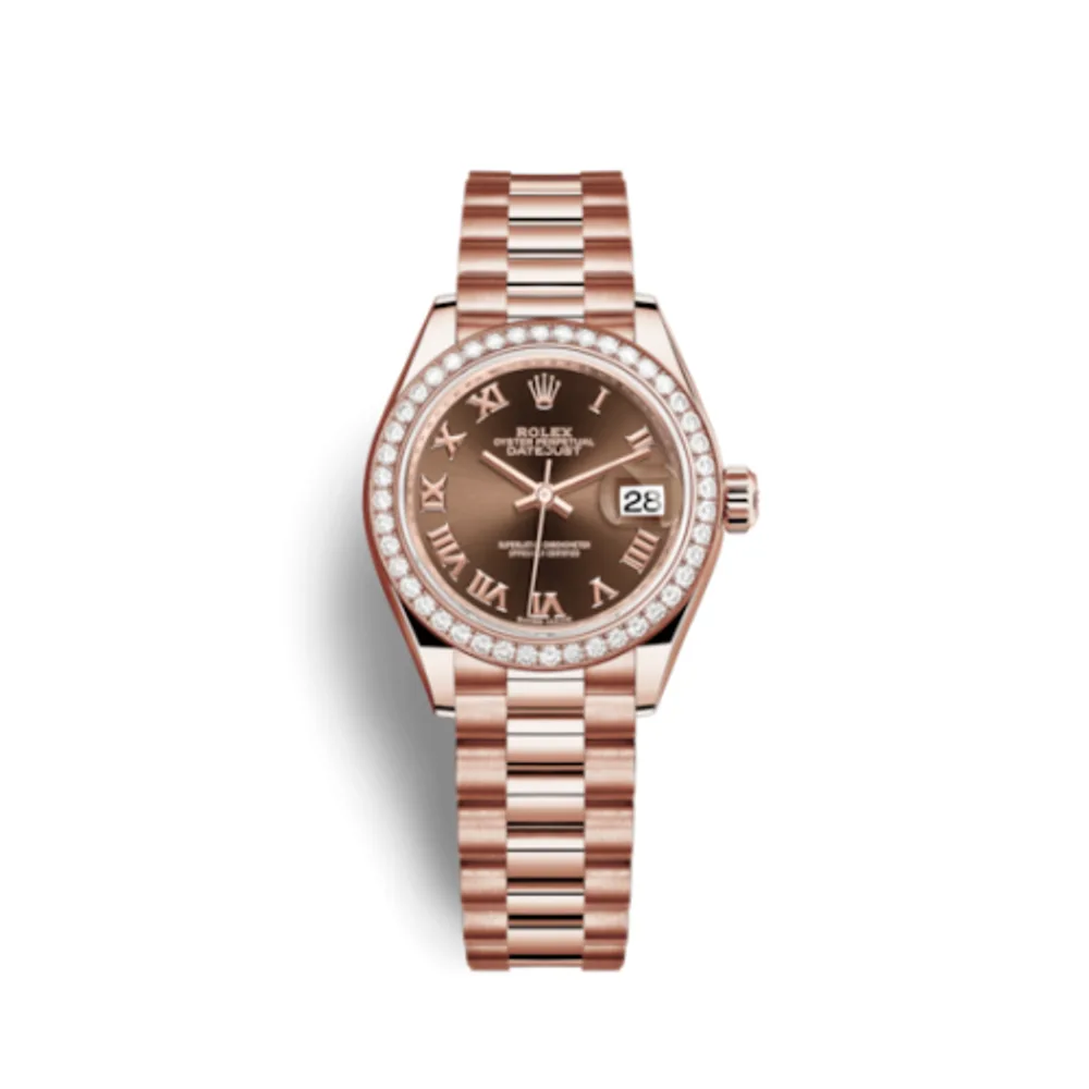 Rolex Lady-Datejust 28 Everose Diamond / President / Chocolate Roman