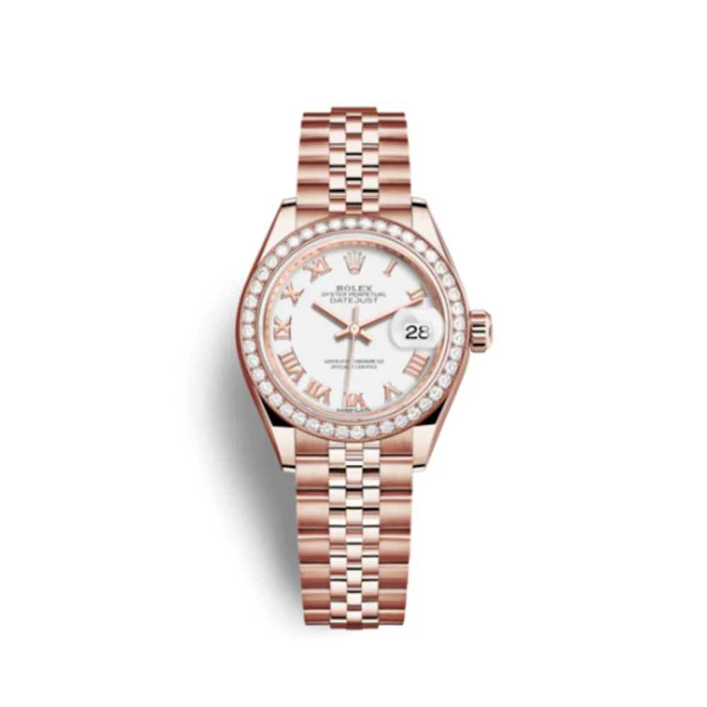 Rolex Lady-Datejust 28 Everose Diamond / Jubilee / White Roman