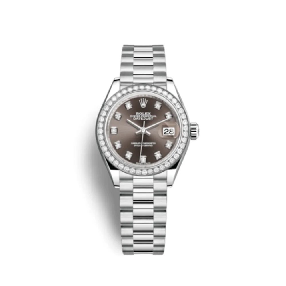 Rolex Lady-Datejust 28 Platinum Diamond / President / Grey Diamonds