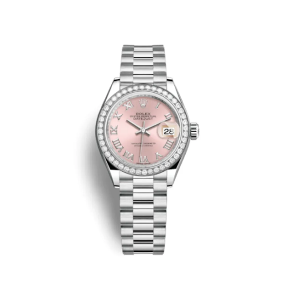 Rolex Lady-Datejust 28 Platinum Diamond / President / Pink Roman