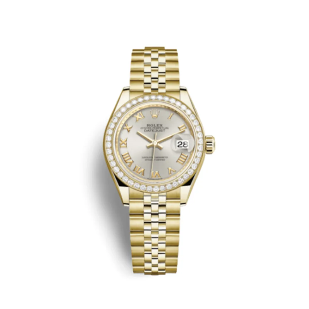 Rolex Lady-Datejust 28 Yellow Gold Diamond / Jubilee / Silver Roman