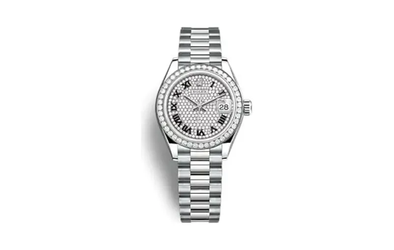 Rolex Lady-Datejust 28 White Gold - Diamond / President / Paved - Roman