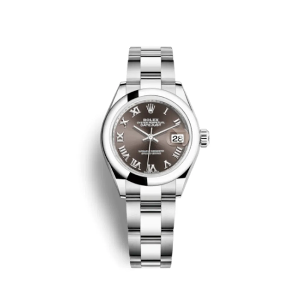 Rolex Lady-Datejust 28 Stainless Steel Domed / Oyster / Dark Grey Roman