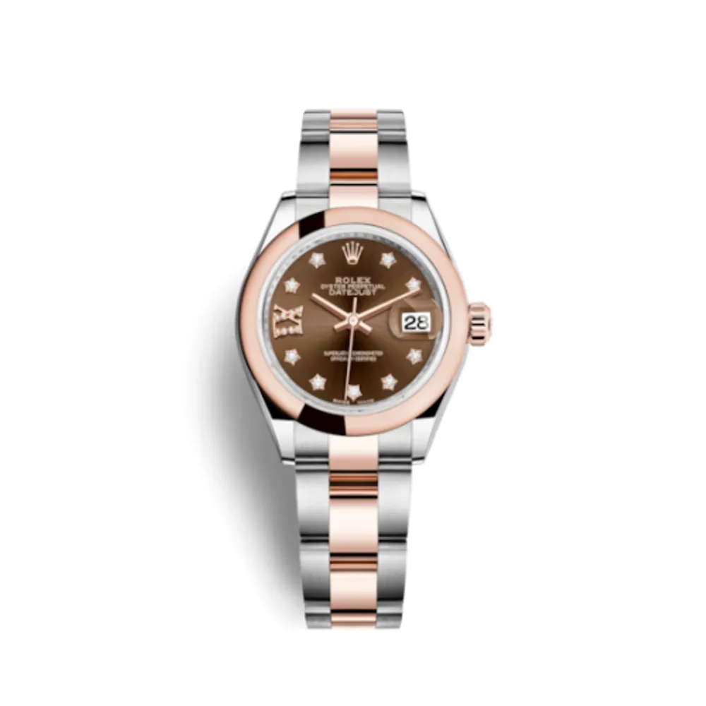 Rolex Lady-Datejust 28 Rolesor Rose Domed / Oyster / Chocolate Diamond