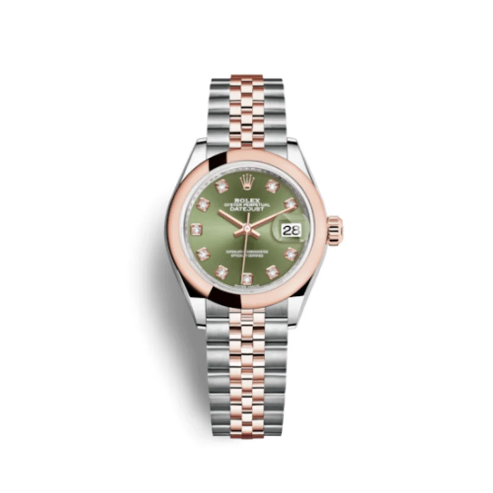 Rolex Lady-Datejust 28 Rolesor Rose Domed / Jubilee / Olive Diamond