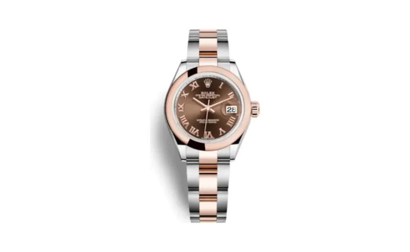 Rolex Lady-Datejust 28 Rolesor Rose Domed / Oyster / Chocolate Roman
