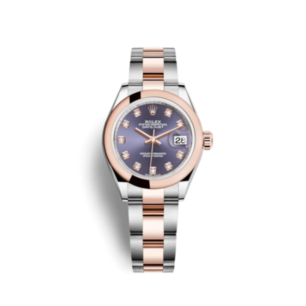 Rolex Lady-Datejust 28 Rolesor Rose Domed / Oyster / Aubergine Diamonds