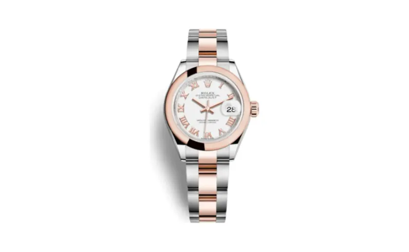 Rolex Lady-Datejust 28 Rolesor Rose Domed / Oyster / White Roman