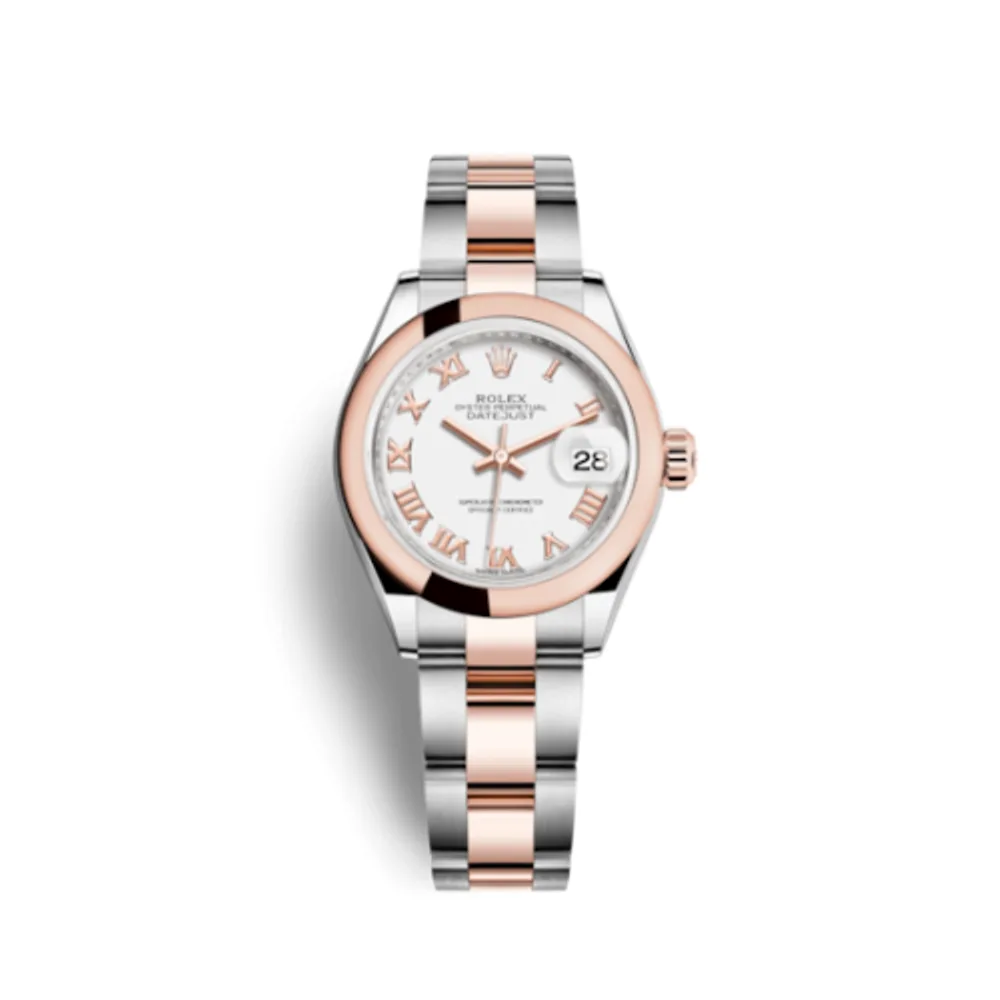 Rolex Lady-Datejust 28 Rolesor Rose Domed / Oyster / White Roman
