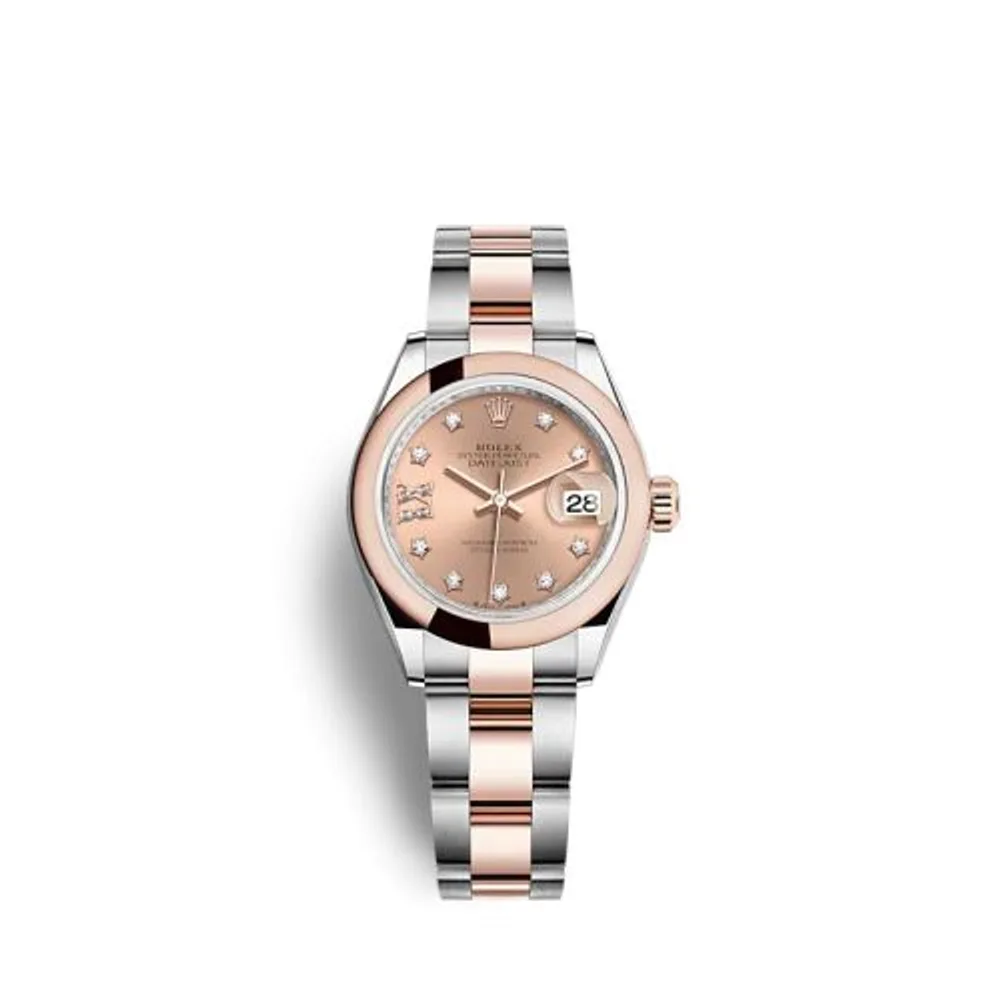 Rolex Lady-Datejust 28 Stainless Steel / Rose Gold / Domed / Rose - Diamond / Oyster