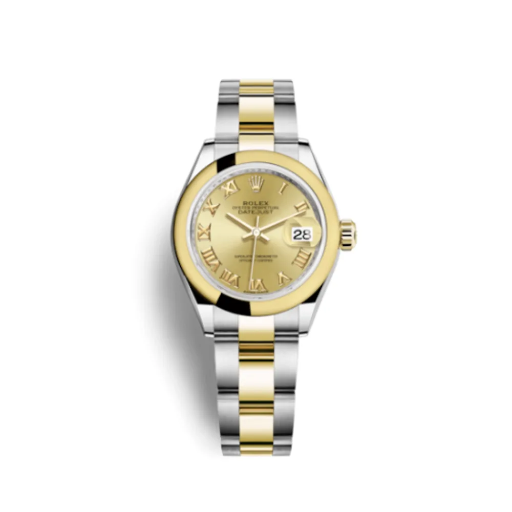 Rolex Lady-Datejust 28 Rolesor Yellow Domed / Oyster / Champagne Roman