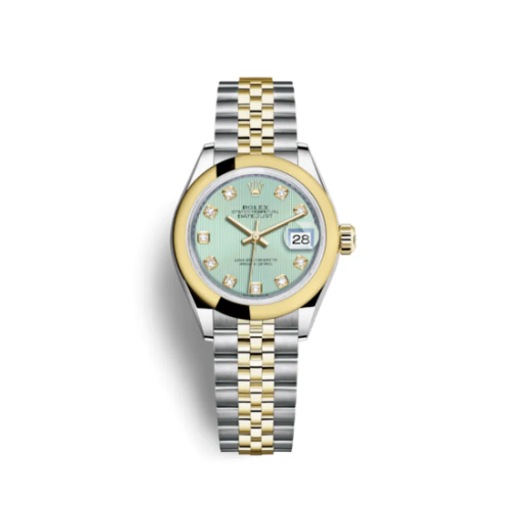 Rolex Lady-Datejust 28 Rolesor Yellow Domed / Jubilee / Mint Green Tuxedo