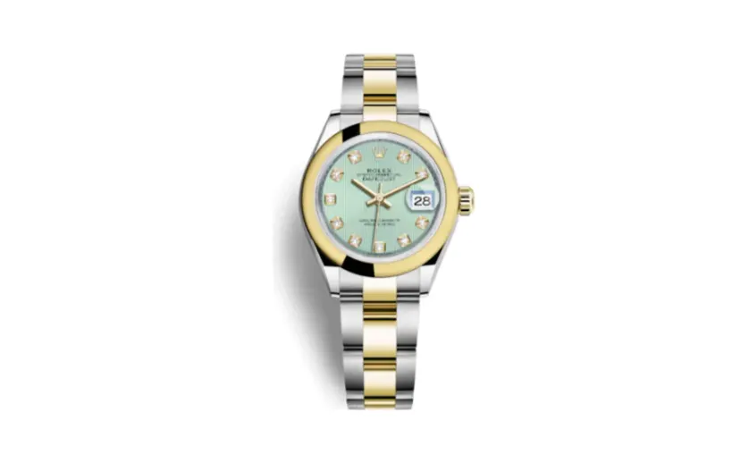 Rolex Lady-Datejust 28 Rolesor Yellow Domed / Oyster / Mint Green Tuxedo