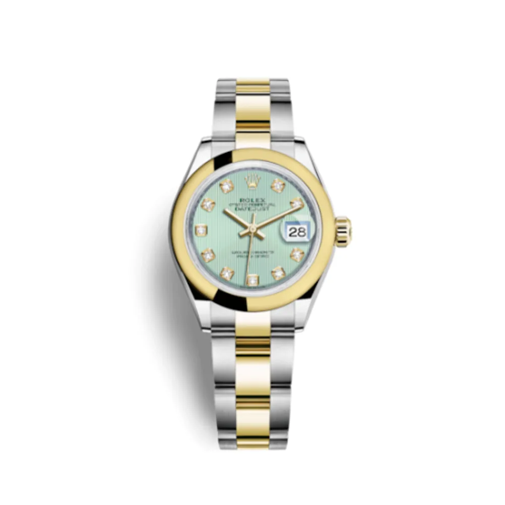 Rolex Lady-Datejust 28 Rolesor Yellow Domed / Oyster / Mint Green Tuxedo