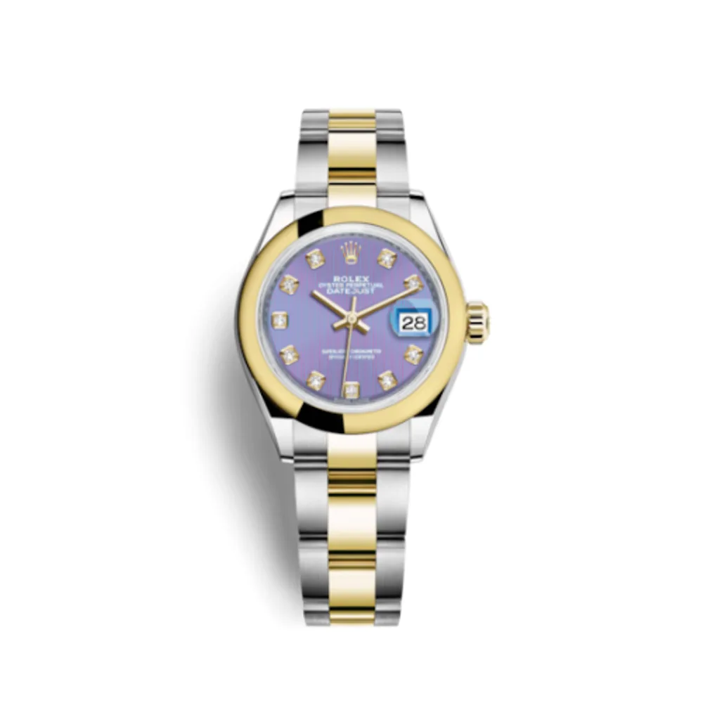 Rolex Lady-Datejust 28 Rolesor Yellow Domed / Oyster / Lavender Diamond