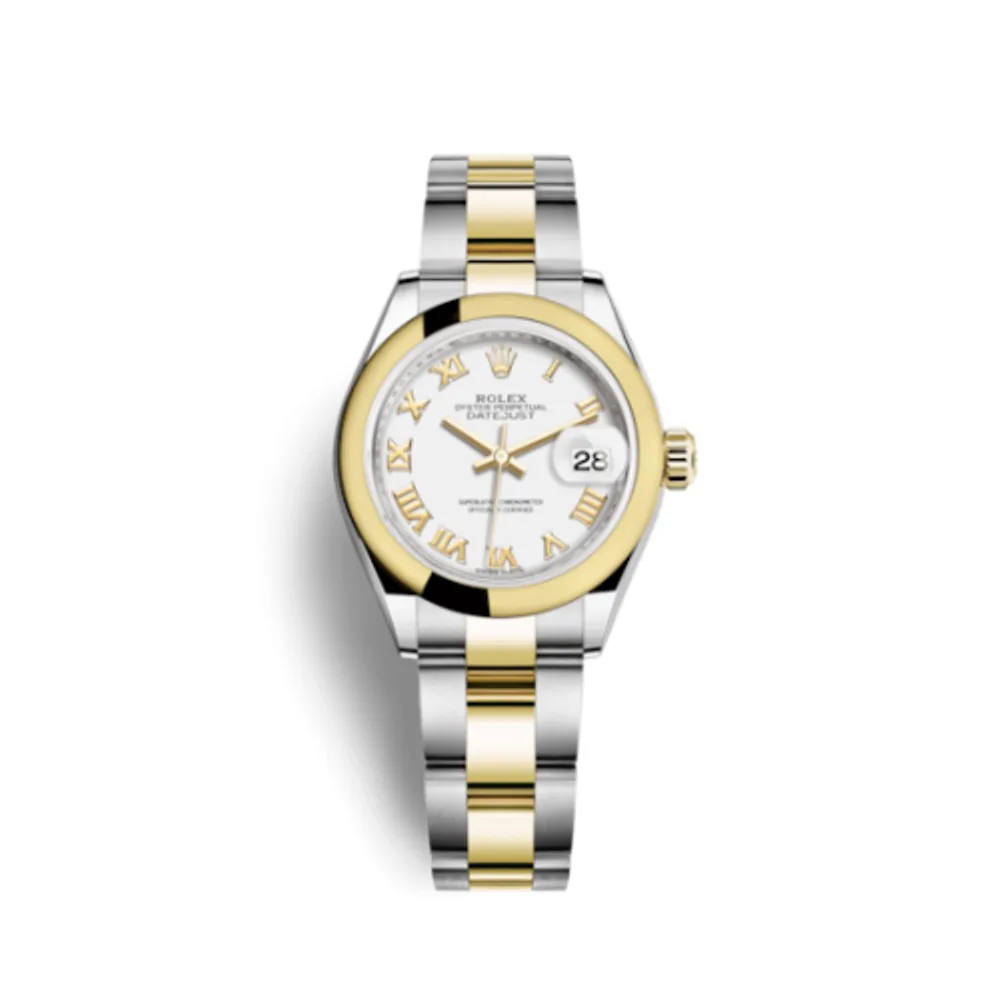 Rolex Lady-Datejust 28 Rolesor Yellow Domed / Oyster / White Roman