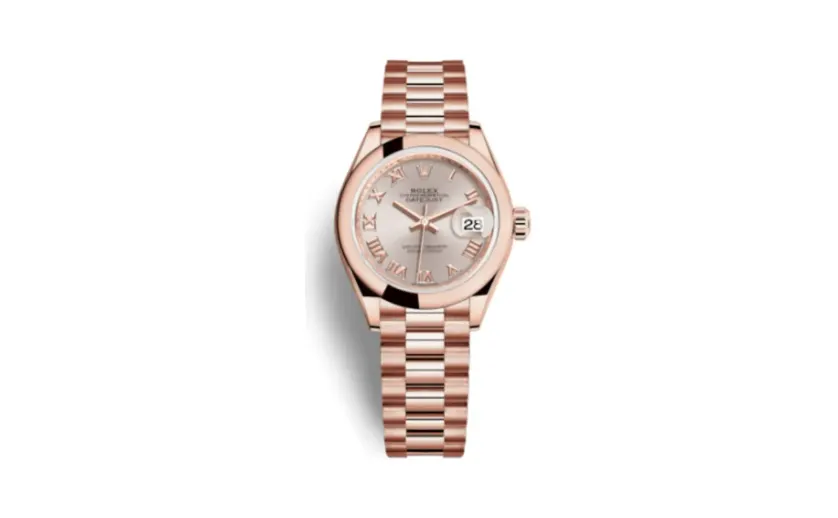 Rolex Lady-Datejust 28 Everose Domed / President / Sundust Roman