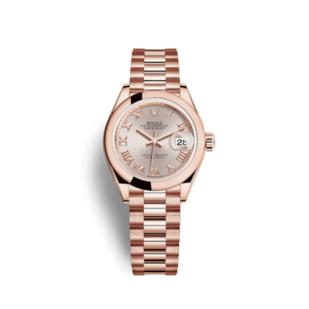 Rolex Lady-Datejust 28 Everose Domed / President / Sundust Roman