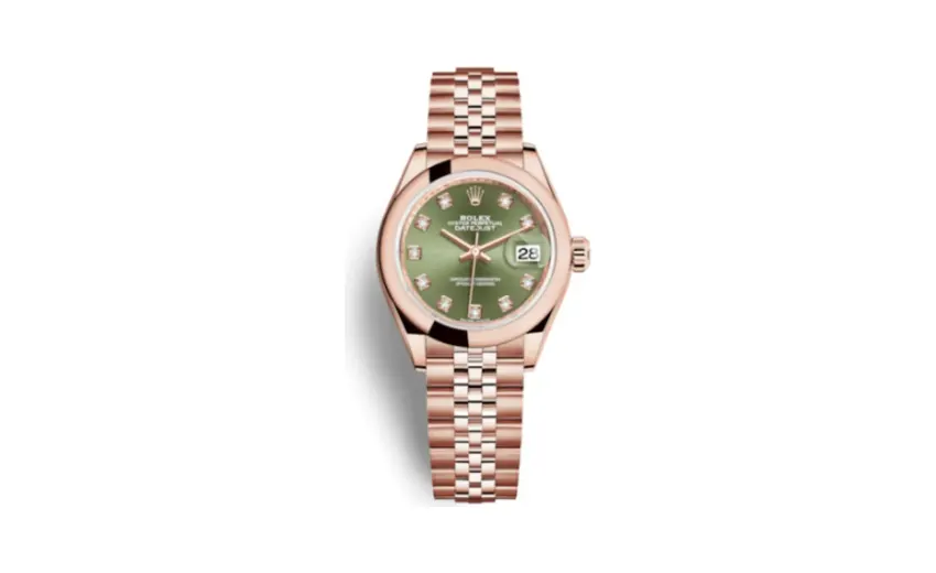 Rolex Lady-Datejust 28 Everose Domed / Jubilee / Olive Green Diamond