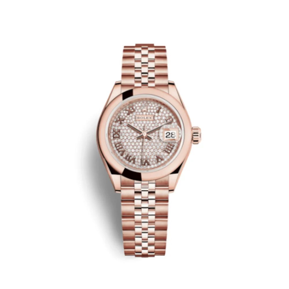 Rolex Lady-Datejust 28 Everose Domed / Jubilee / Paved Roman
