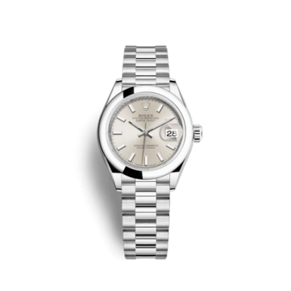 Rolex Lady-Datejust 28 Platinum Domed / President / Silver