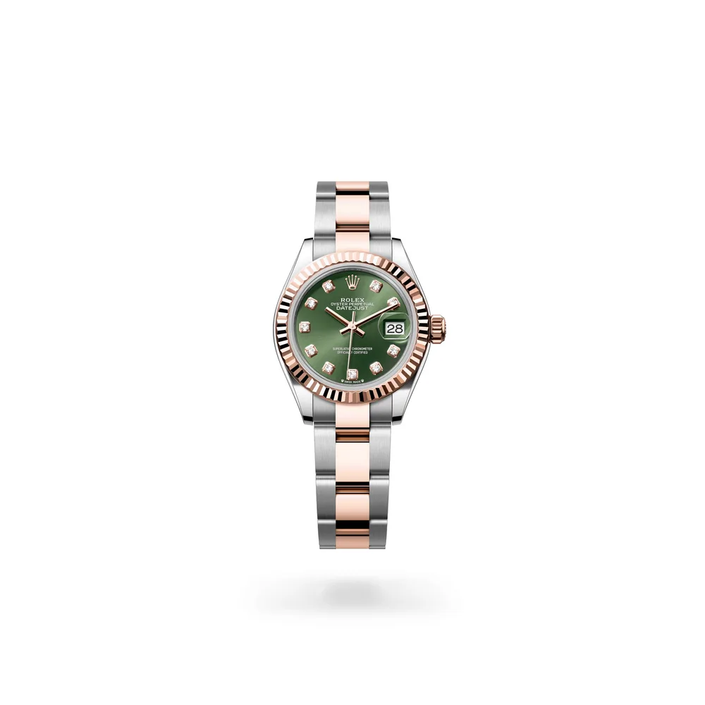 Rolex Lady-Datejust Oyster, 28 mm, Oystersteel and Everose gold, Everose Rolesor, Olive green dial