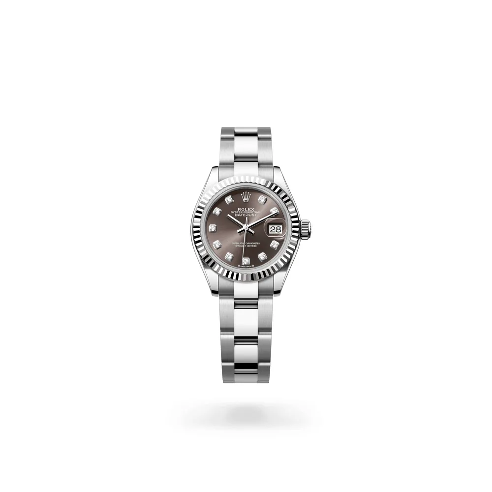 Rolex Lady-Datejust Oyster, 28 mm, Oystersteel and white gold, White Rolesor, Dark grey dial