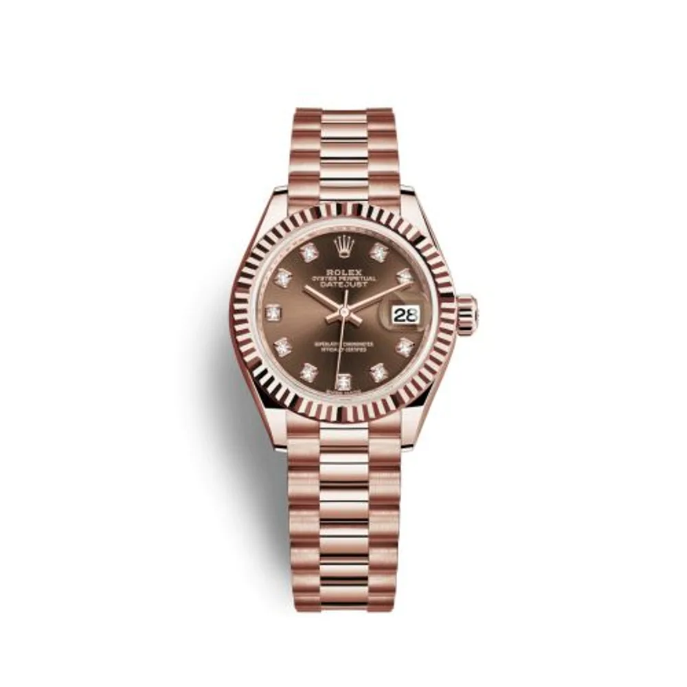 Rolex Lady-Datejust 28 Everose Fluted / President / Chocolate Diamond