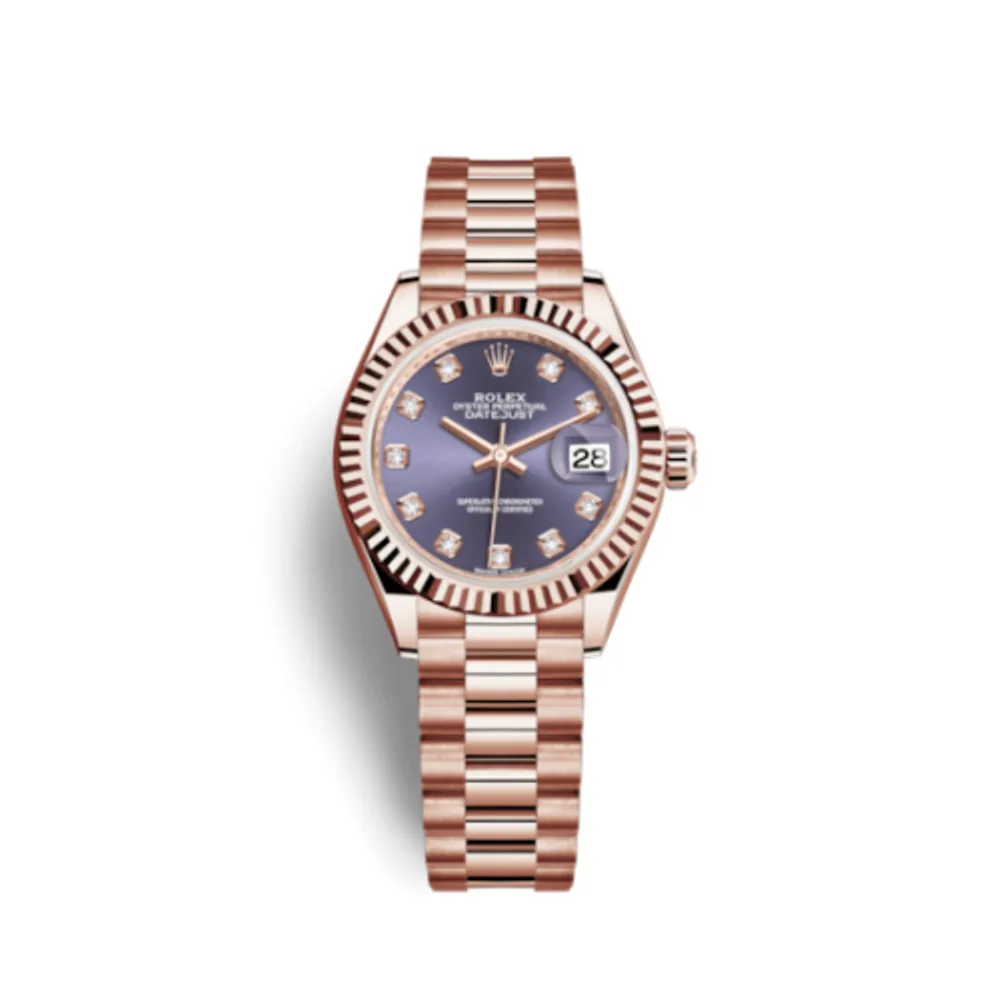 Rolex Lady-Datejust 28 Everose Fluted / President / Aubergine Diamond