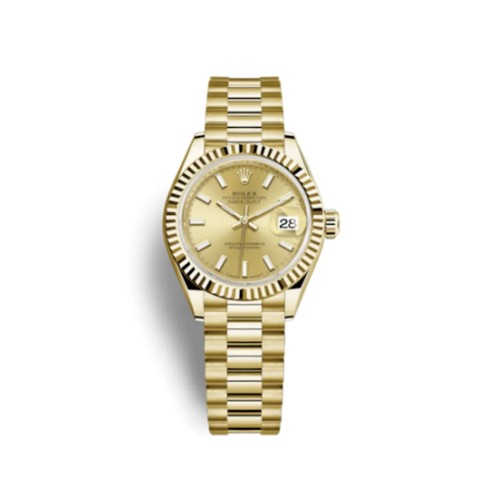 Rolex Lady-Datejust 28 Yellow Gold Fluted / President / Champagne