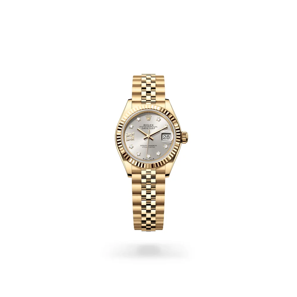 Rolex Lady-Datejust Oyster, 28 mm, yellow gold, 18 kt yellow gold, Silver dial