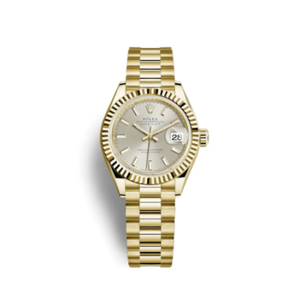 Rolex Lady-Datejust 28 Yellow Gold Fluted / President / Silver