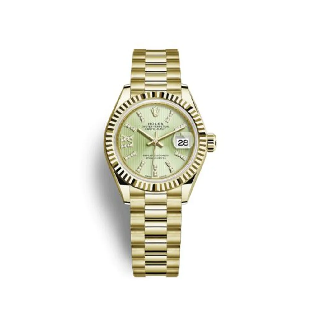 Rolex Lady-Datejust 28 Yellow Gold Fluted / President / Champagne Diamond