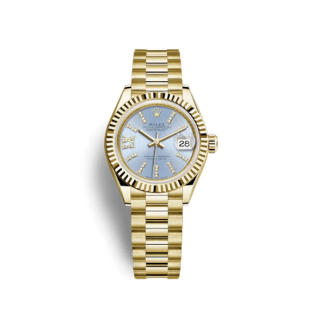 Rolex Lady-Datejust 28 Yellow Gold Fluted / President / Cornflower Diamond