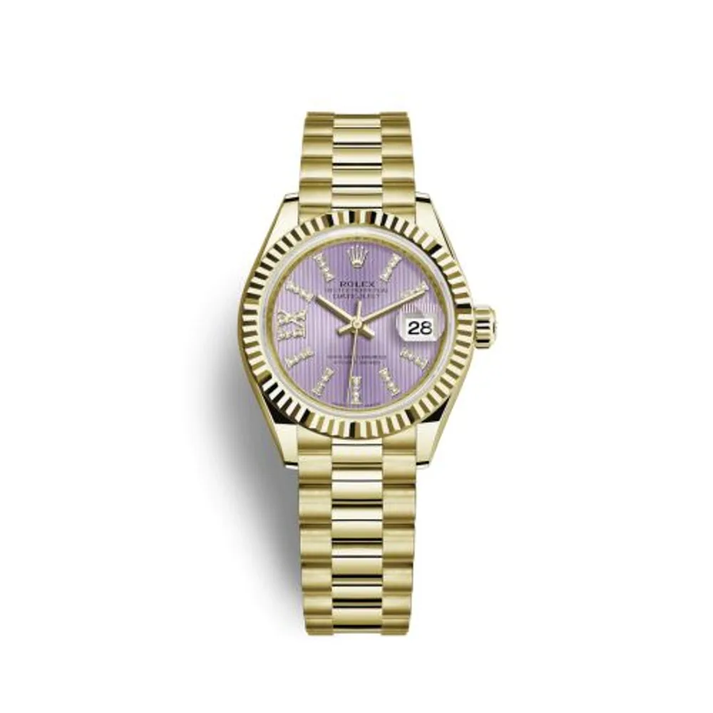 Rolex Lady-Datejust 28 Yellow Gold Fluted / President / Lilac Diamond