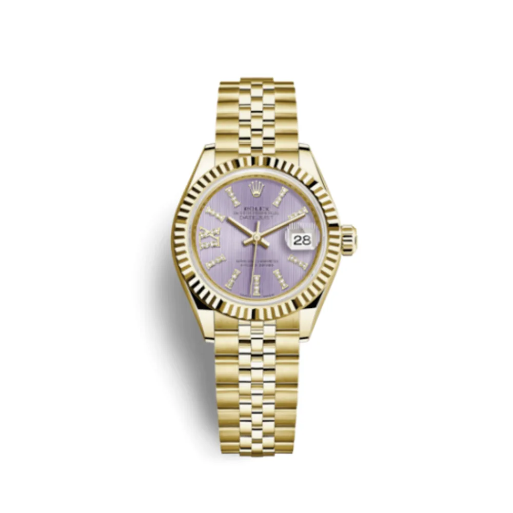 Rolex Lady-Datejust 28 Yellow Gold Fluted / Jubilee / Lilac Diamond