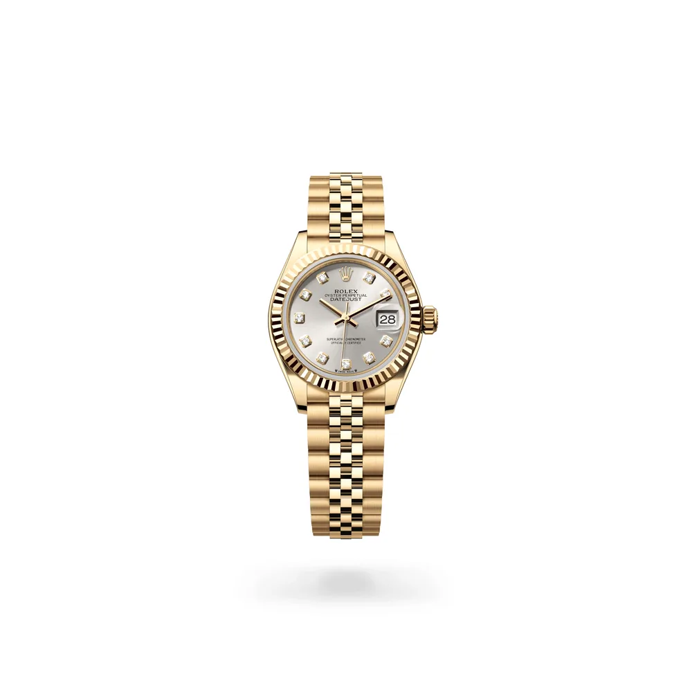 Rolex Lady-Datejust Oyster, 28 mm, yellow gold, 18 kt yellow gold, Silver dial